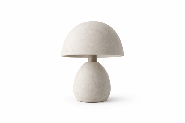 A softly illustrated off-white ceramic table lamp.